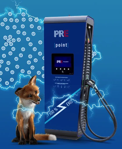 Bloom Studio Uhříněves – PRE point dobíjecí stanice pro elektromobily na parkovišti naproti studia